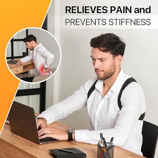 Adjustable Back Brace Posture Corrector for Women and Men (33-42"), Upper Back and Shoulder Straightener, Relieves Neck and Shoulder Discomfort, Ostomy Belts, Black