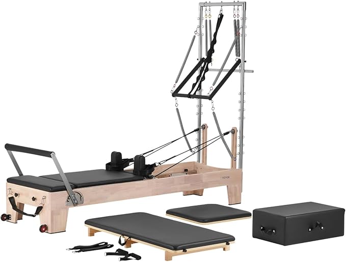 VEVOR Pilates Reformer Machine, Pilates Workout Equipment for Home Gym Studio Use, Pilates Bed with Dual Resistance- Spring & Cord, Reformer Set, Up to 400 LBS