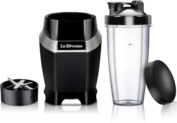 La Reveuse Personal Blender for Shakes and Smoothies 1000 Watts with 24 oz BPA-Free Portable Travel Bottle,Dishwasher Safe (Black)