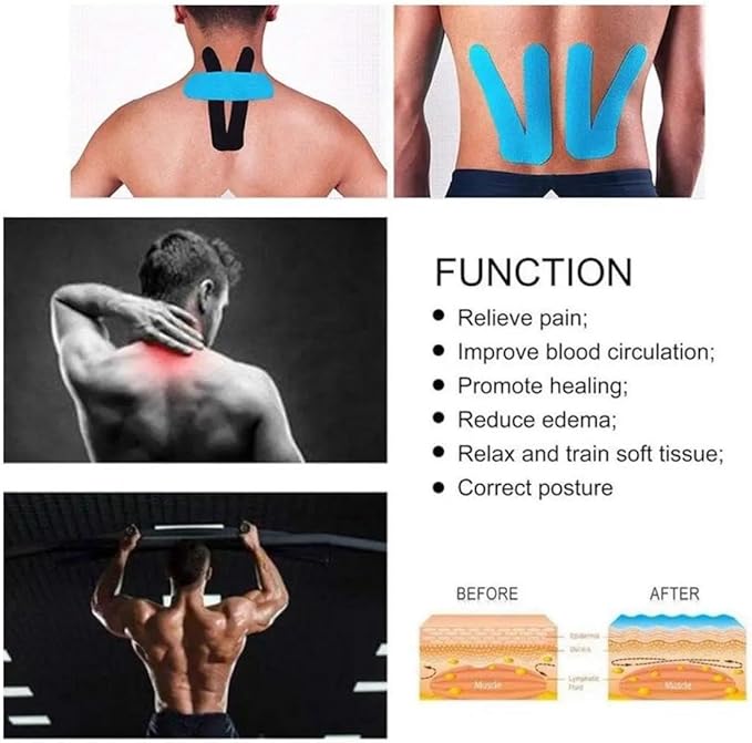 Extra Wide Kinesiology Tape (Pre-Cut) | Waterproof & Latex-Free | 4" Athletic Tape for Muscle Support, Pain Relief & Injury Recovery | 20 Strips | 4 inch x 16 feet |