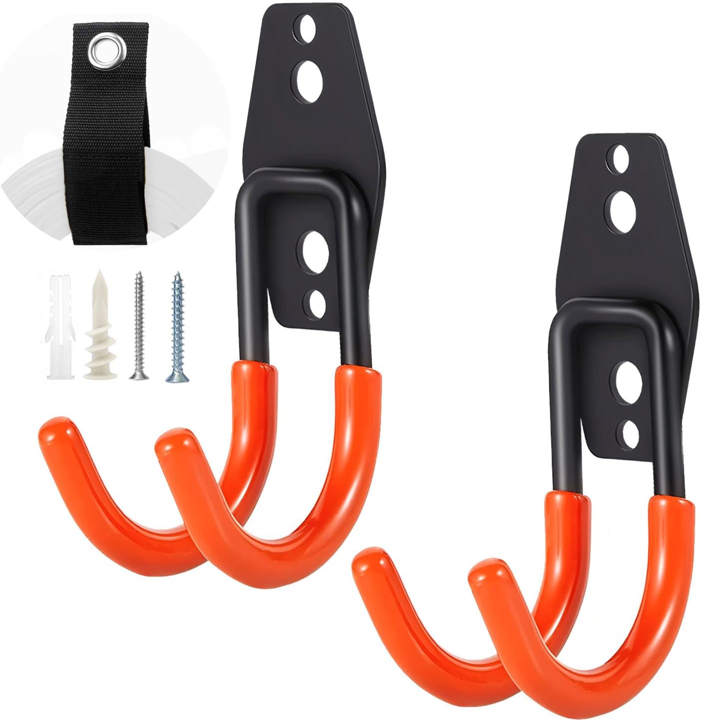 Heavy-Duty Garage Hooks -2 Pack Type U- Anti-Slip Coated Wall-Mounted Hooks Wall Mount Storage Organizer for Hanging Power and Garden Tools, Ladders, Hose, Bikes, Ropes, Bulk Items, and More ﻿