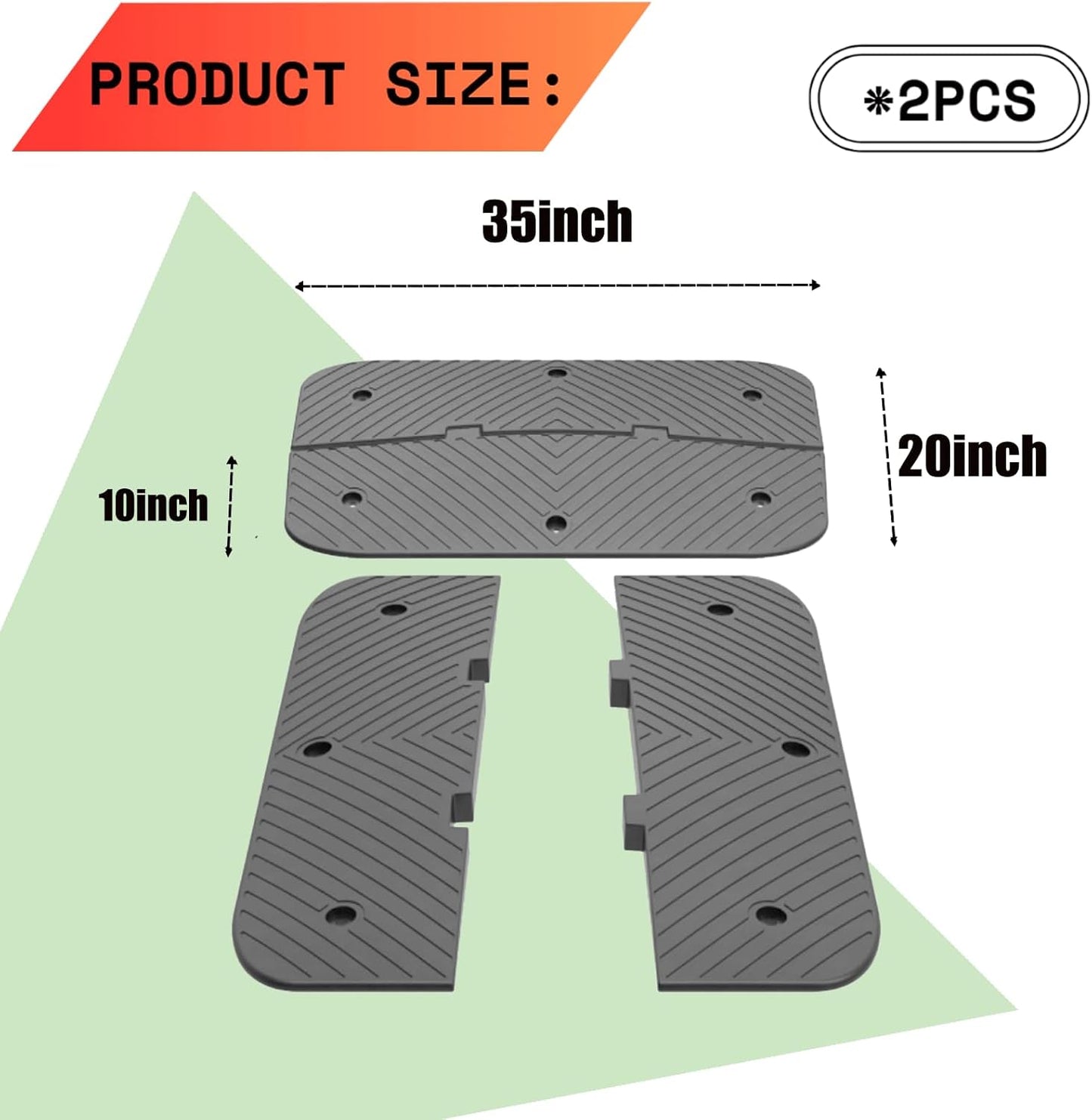 Speed Bumps for Driveway 35"x10"x1.8" Flexible Installation Connect Multiple Units for Any Road Width Asphalt Concrete Gravel Driveway (Left and Right Ends)