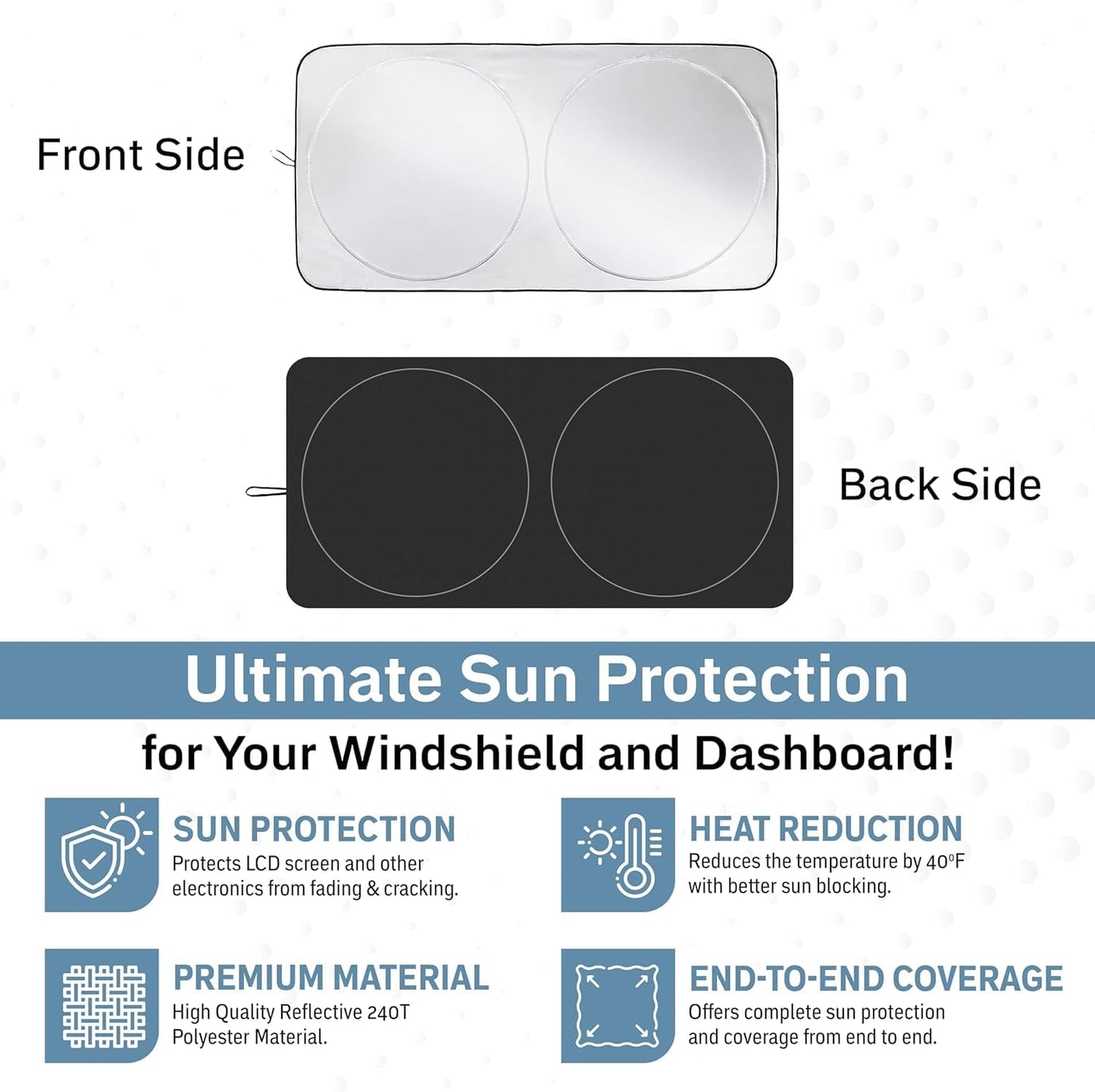 Foldable Windshield Sun Shade for Car – 240T Reflective UV and Heat Shield with Storage Bag | Keeps Interior Cool | Universal Fit for Sedans, SUVs, and Trucks – Medium (64" x 32")