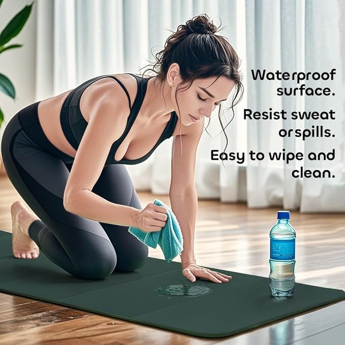 Foldable Yoga Mat 12mm Extra Thick Joint Protection,Portable Design for Travel/Pilates/Board/Camping,Environmental Sports Mat Non-Slip Gym Mat,Odorless POE Material