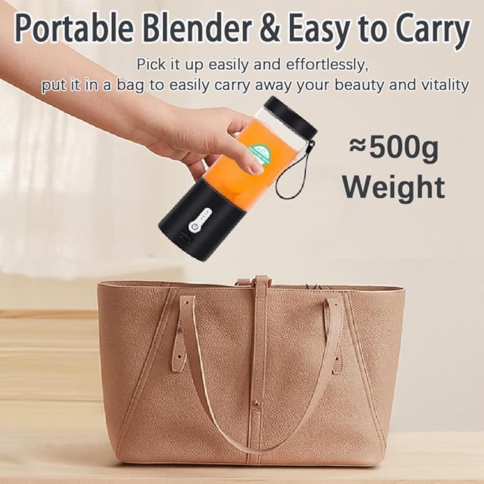 Portable Blender, Small Blender for Shakes and Smoothies with 6 Sharp Blade,USB Rechargeable Mini Juicer BPA Free, Portable Juicer for Gyms Office Travel Outgoing (Black)
