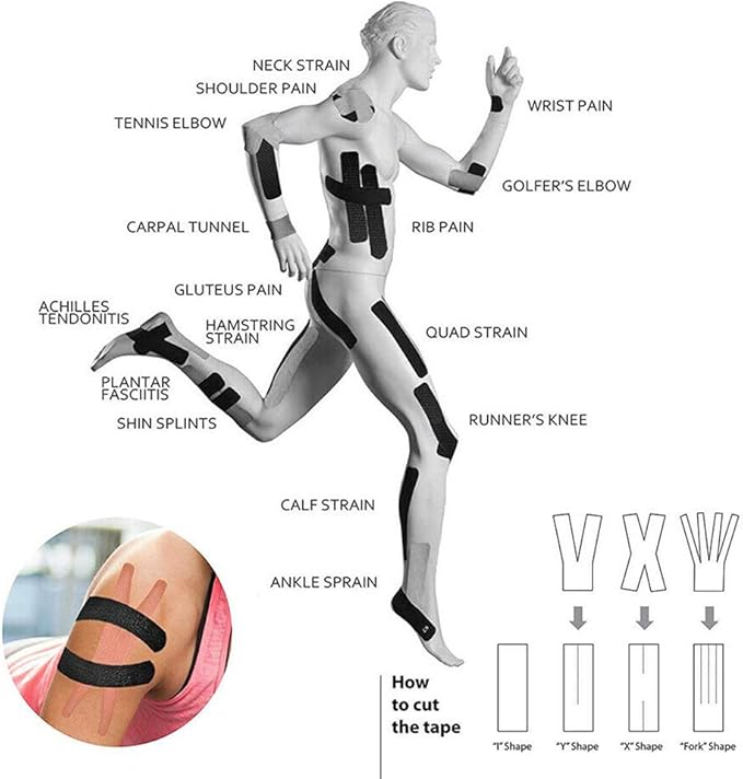 4 Rolls Kinesiology Tape, Waterproof Breathable Muscle Tape Athletic Elastic Tape 16.5ft Uncut Rolls for Knee Pain, Elbow & Shoulder Muscle for Sport Gym Fitness Running, 4 Rolls, Skin Color