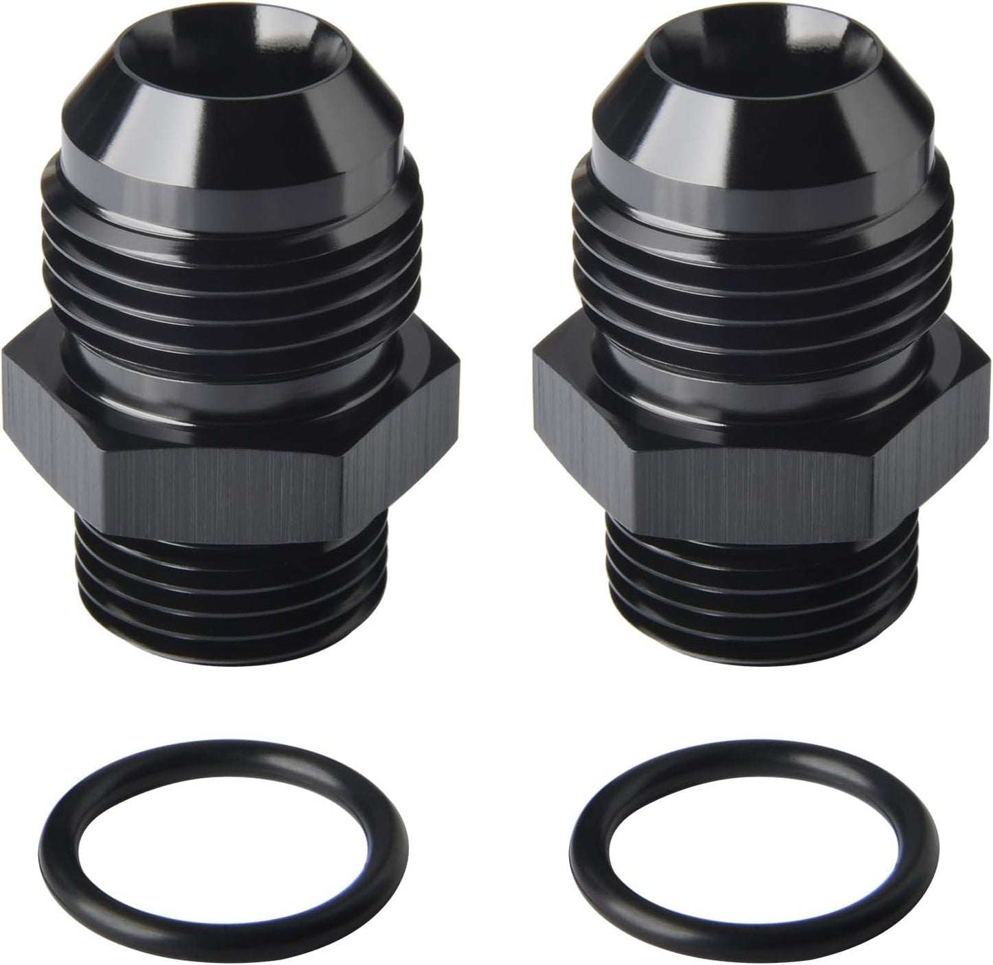 12AN Male Flare to 10AN ORB O-ring Boss Fuel Pump Rail Adapter Fitting Aluminum Black, Pack of 2