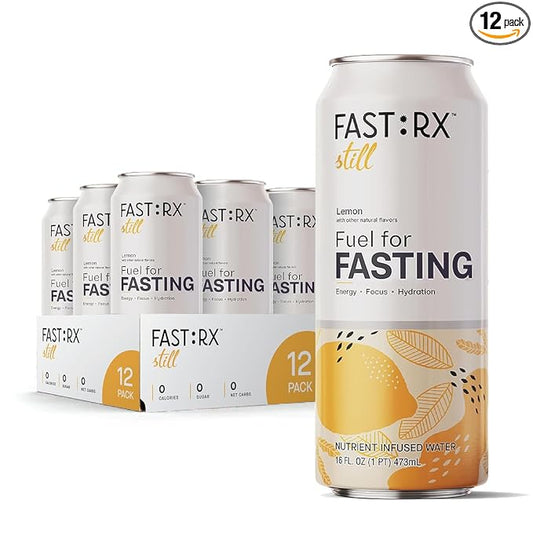 FASTRX Meyer Lemon Still Fasting Electrolyte Drink – Hunger Suppressant, Includes Essential Electrolytes and Vitamins, De-Sugared Lemon Juice – Zero Sugar, 16 Fl Oz (Pack of 12
