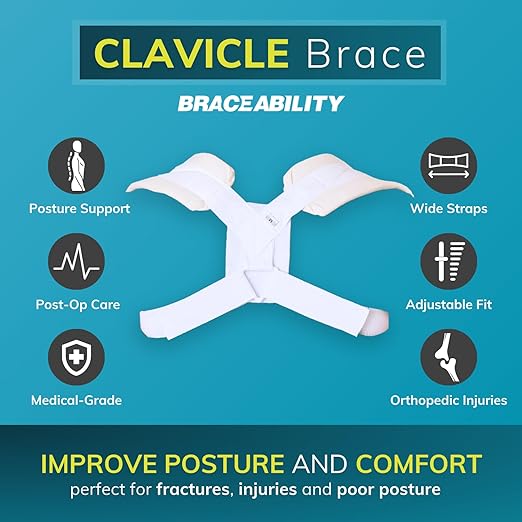 BraceAbility Clavicle Support Brace - Figure 8 Upper Back Brace Posture Corrector for Women and Men, Shoulder Straightener, Kyphosis Relief, Sling for Injuries and Fractures (Large)