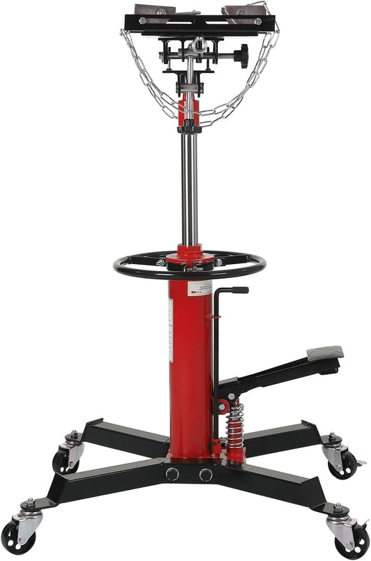 Transmission Jack 1100 LBS Hydraulic Telescoping 2-Stage Lift Jack Stand 33.8"-72.8" High Lift Transmission Jacks with Foot Pedal & 360° Swivel Wheels for for Garage/Workshop Car and Truck Repairs