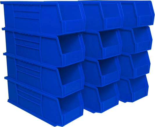 Akro-Mils 30234 AkroBins Plastic Storage Bins, Space-Saving Stackable Bins for Garage, Pantry, Craft Organization, 15-" x 5-" x 5-", Blue, 12-Pack