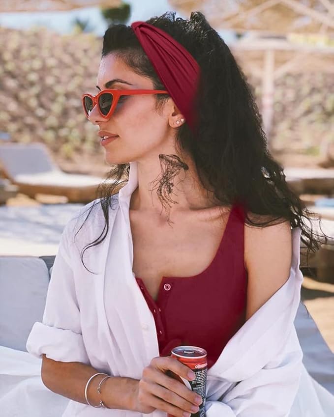 Wide Headbands for Women Black Stylish Head Wraps Boho Thick Hairbands Large African Sport Yoga Turban Headband Hair Accessories (Pack of 4)