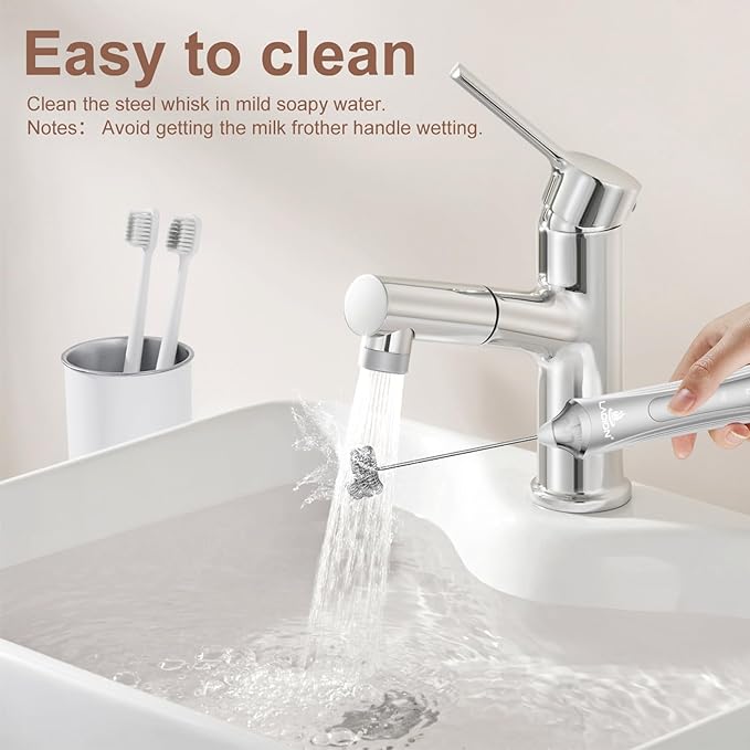 Rechargeable Frother Wand with Stand, Milk Frother with Detachable Stainless Steel Double Rings Whisk, 3-Speed Handheld Electric Drink Mixer for Lattes, Cappuccino, Coffee (Sliver)