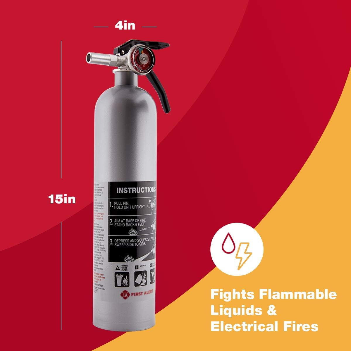 First Alert DHOME1 Rechargeable Standard Home Fire Extinguisher, UL Rated 1-A:10-B:C, Pewter