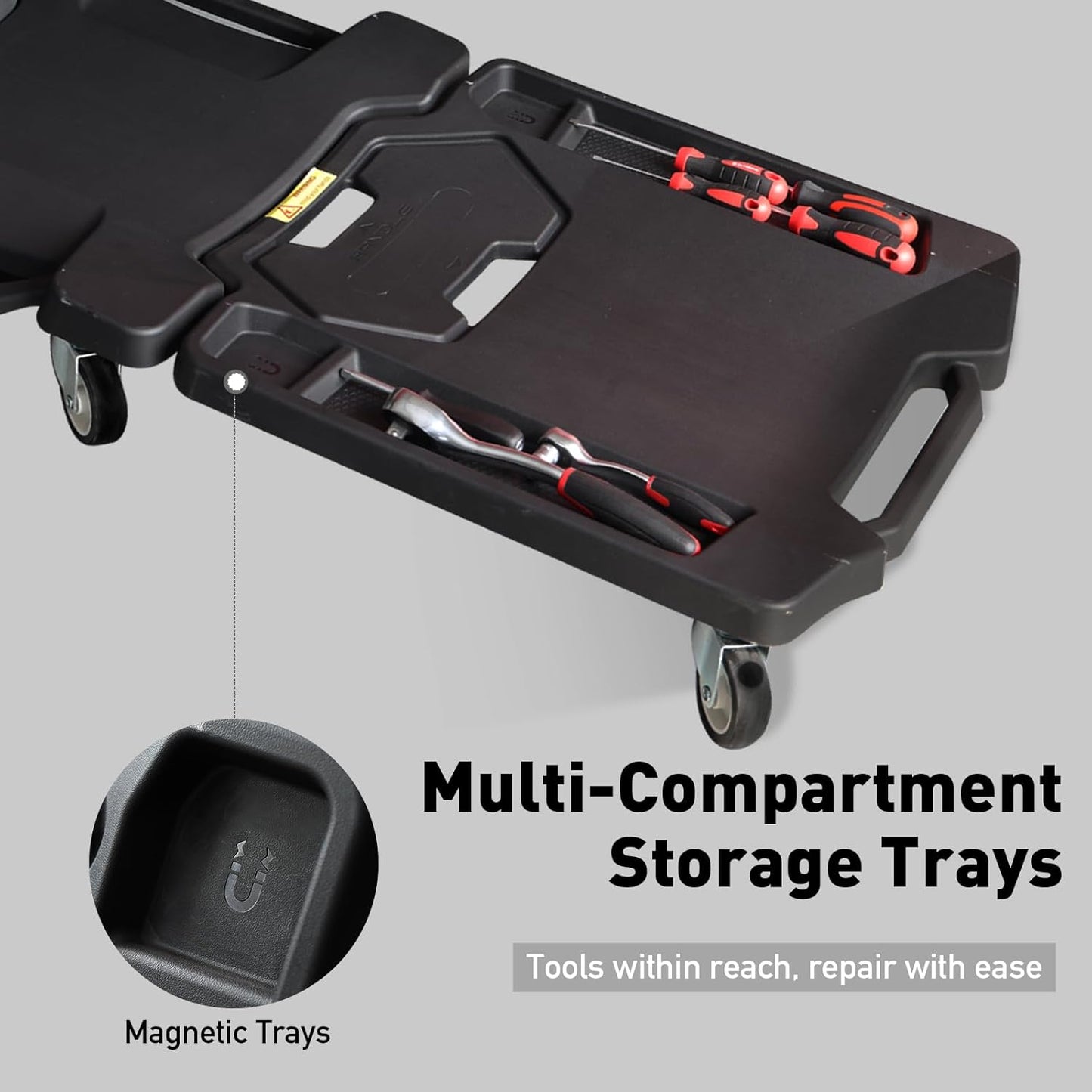 41" Foldable Mechanic Creeper with 6 Swivel Wheels, Low Profile Design with Padded Headrest & Tool Trays, 330 lbs Capacity, Creepers Automotive for Garage Repair