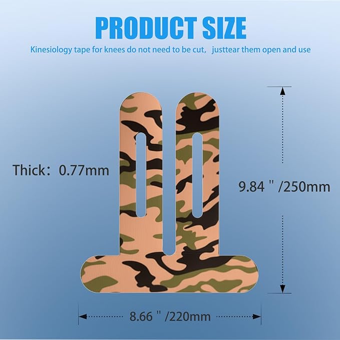 Precut Kinesiology Tape for Knees,24 Pcs – Elastic Knee Support & Stability, Pain Relief – Waterproof, Breathable, Hypoallergenic Athletic Tape (Camouflage)