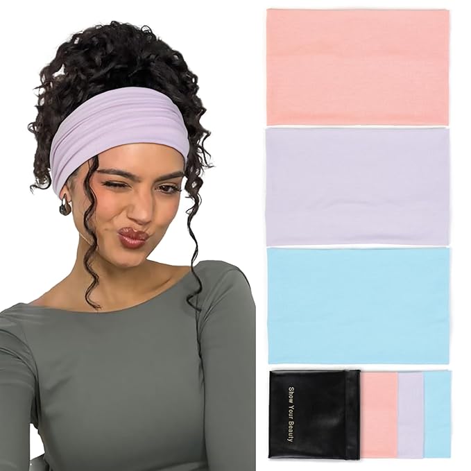 Huachi Wide Boho Elastic Headbands - Non Slip Thick Fashion Hair Bands for Women's Workout, Running, Working