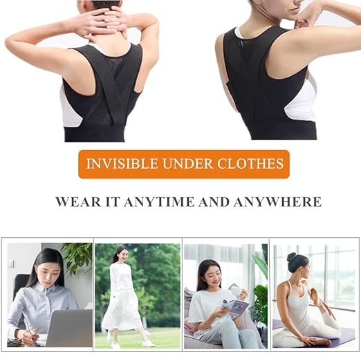 WEEOATAR Posture Corrector,Upper Back Brace Easy to Use,Highly Elastic Posture Trainer,Adjustable Back Straightener Brace,Posture Corrector Strap for Adults and Kids(Black,L)