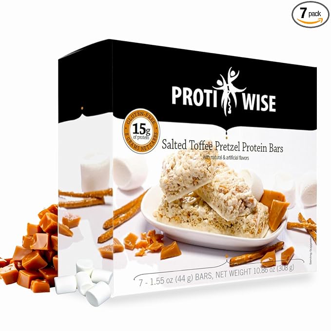 ProtiWise – Salted Toffee High Protein 15g Bar | 7/Box | Low Calorie, Weight Loss, Diet, Keto Friendly, Hunger Control, Meal Replacement | Gluten Free, Low Fat, Low Sugar
