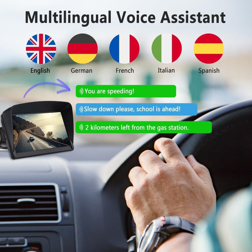 GPS Navigation for Car, 2025 Map 7 inch Touch Screen Car GPS, Voice Turn Direction Guidance, Support Speed and Red Light Warning, Pre-Installed North America Lifetime map Free Update