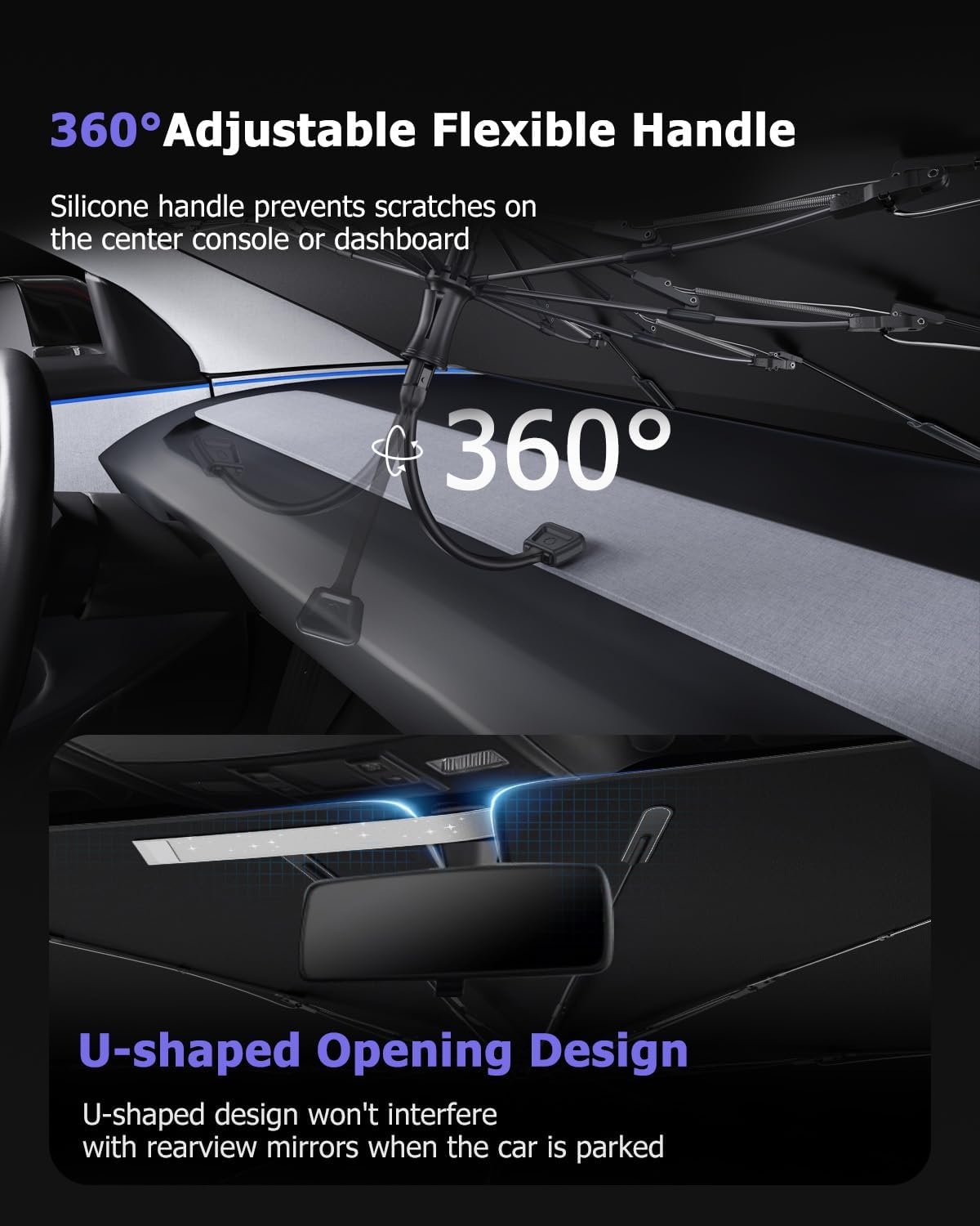 2025 Upgrade Car Windshield Sun Shade Windshield Sunshade Umbrella [Star Fabric] Protect Car from Sun Rays&Heat Damage Keeps Vehicle Cool, Spring Structure Edge Fits Sedans,SUVs,Trucks,Hatchbacks (M2)