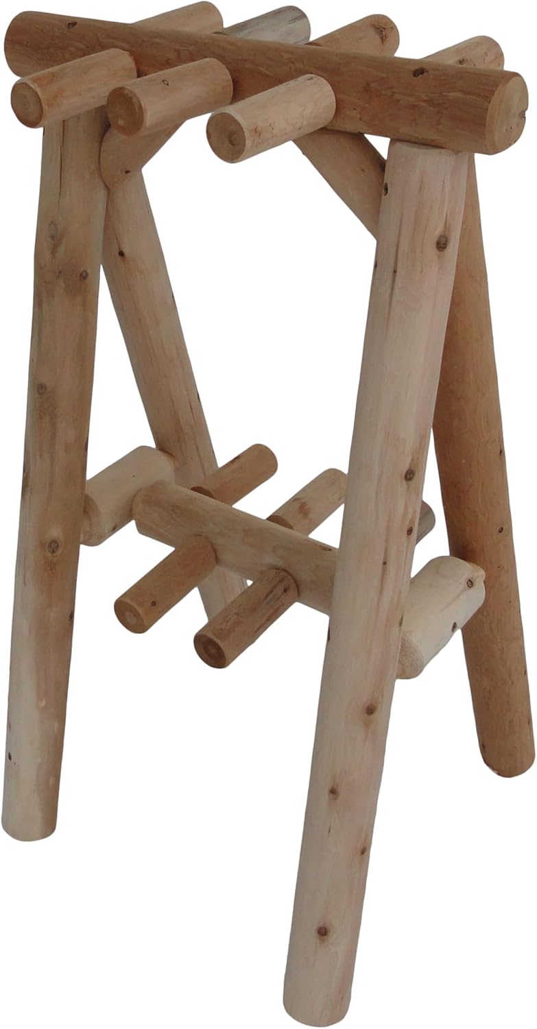 9-Place Freestanding Log Ski Rack Holder, Indoor & Outdoor Snowboard Racks, Standing Storage, Garage Racks for Snow Skis & Poles, Durable Snowboard Rack Garage Storage Organizer - Unfinished