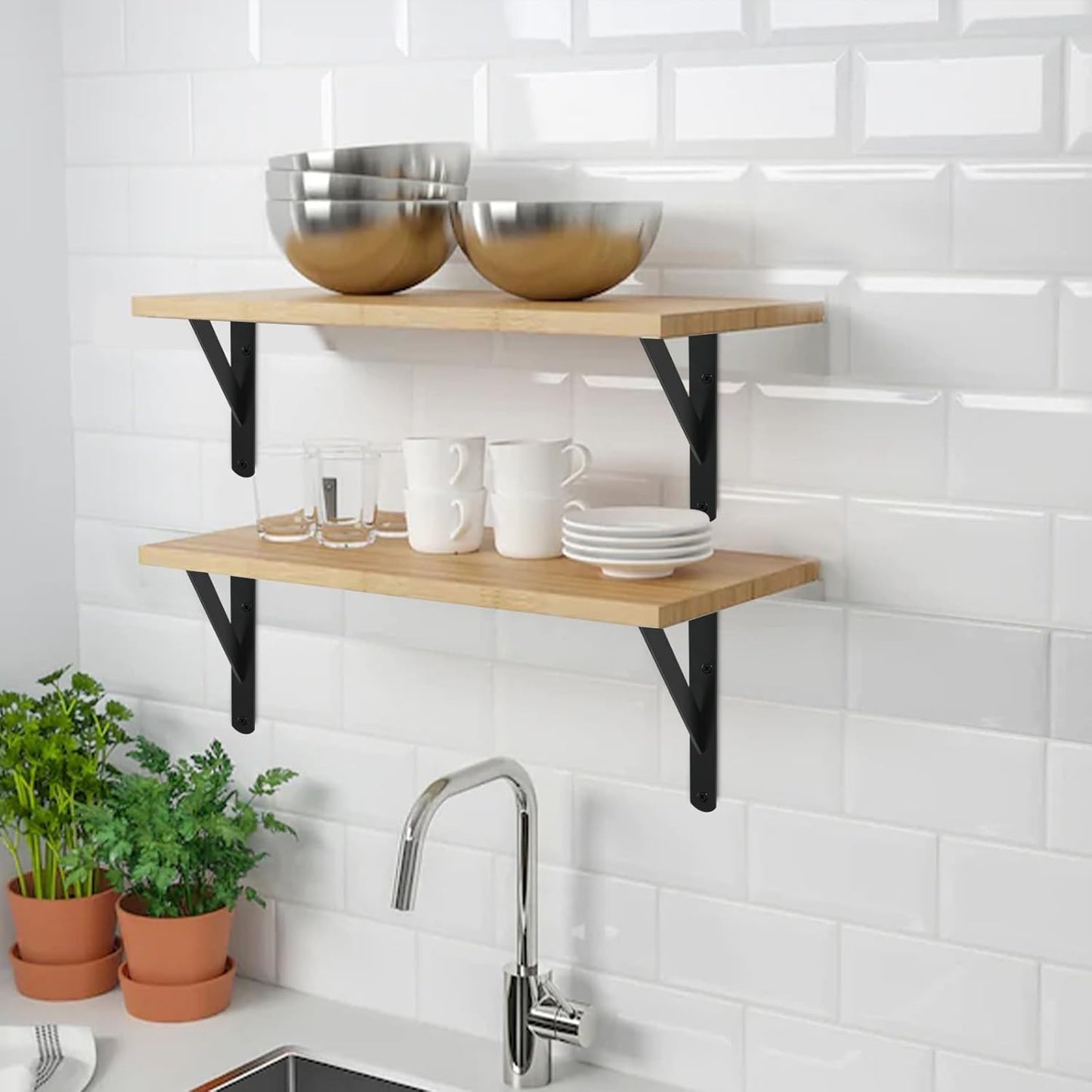 6 Pack L12 x H 8" Black Heavy Duty Shelf Brackets with Screws Metal Shelf Brackets Shelf Support Angle Brackets for Shelves L Brackets Heavy Duty Floating Shelf