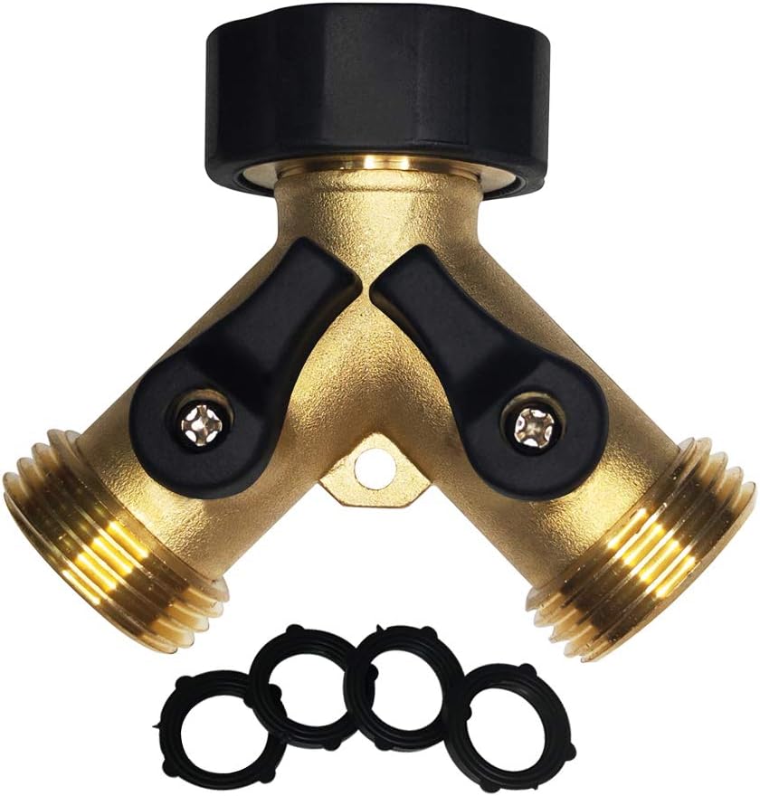 HQMPC Hose Splitter 2 Way Brass Y Valve +3/4" GHT Thread Extra 4 Pressure Washers