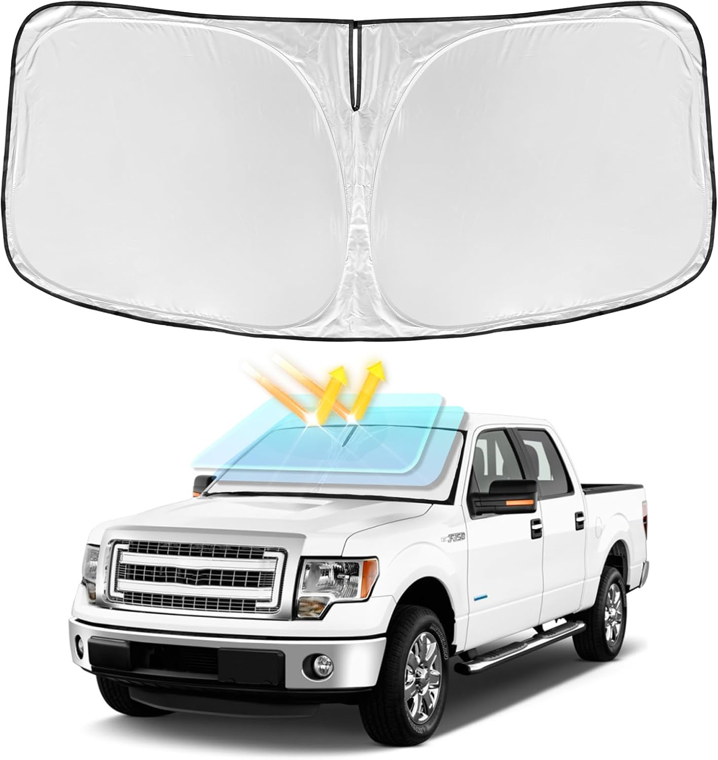 for Ford f150 2012-2014 Windshield Sun Shade - 4 Layers Car Sunshades for Front Windows Shade Cover Custom Fit f150 Sun Visor 240T Retractable Shade Blocks UV Rays Car Accessories