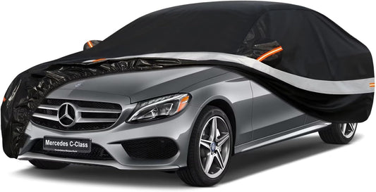 10 Layers Car Cover Custom Fit for Mercedes Benz C Class C250 C300 C43 C63 (1993-2025), Waterproof All Weather for Automobiles, Outdoor Full Cover Sun Dust Rain Protection with Cotton. Black