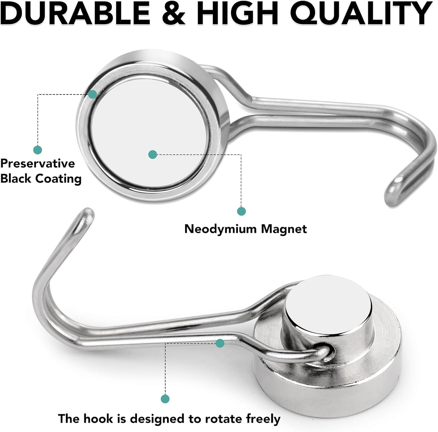 MIKEDE Magnetic Hooks, 40LBS Strong Neodymium Magnetic Hooks Heavy Duty, Swivel Swing Magnets with Hooks for Cruise, Hanging, Magnetic Refrigerator Hooks for Grill, Locker - 28 Pack