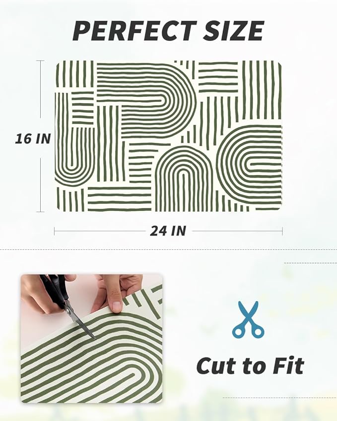 AMOAMI Coffee Mat Hide Stain Rubber Backed Absorbent Dish Drying Mat for Kitchen Counter - Fits Under Coffee Maker or Machine - Green Line 16x24