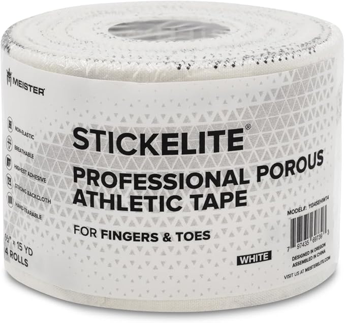 Meister StickElite Professional Porous Athletic Tape for Fingers & Toes - 15yd x 1/2" - White - 4 Rolls