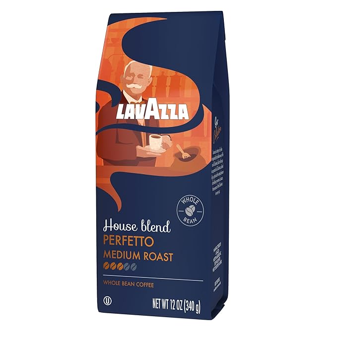 Lavazza House Blend Perfetto Whole Bean Coffee 12oz Bag, Medium Roast, Full-bodied, Intensity 3/5, 100% Arabica, Ideal for Drip Brewers, (Pack of 1) - Package May Vary