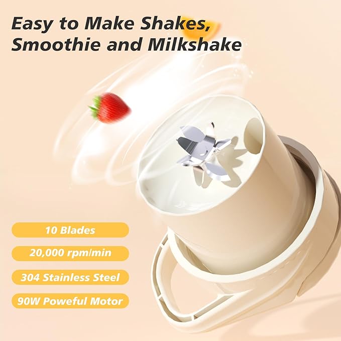 Portable Blender for Shakes and Smoothies 33oz High-Speed Portable Blender Rechargeable with Stainless Steel Straw BPA Free for Fruits and Veggies, White