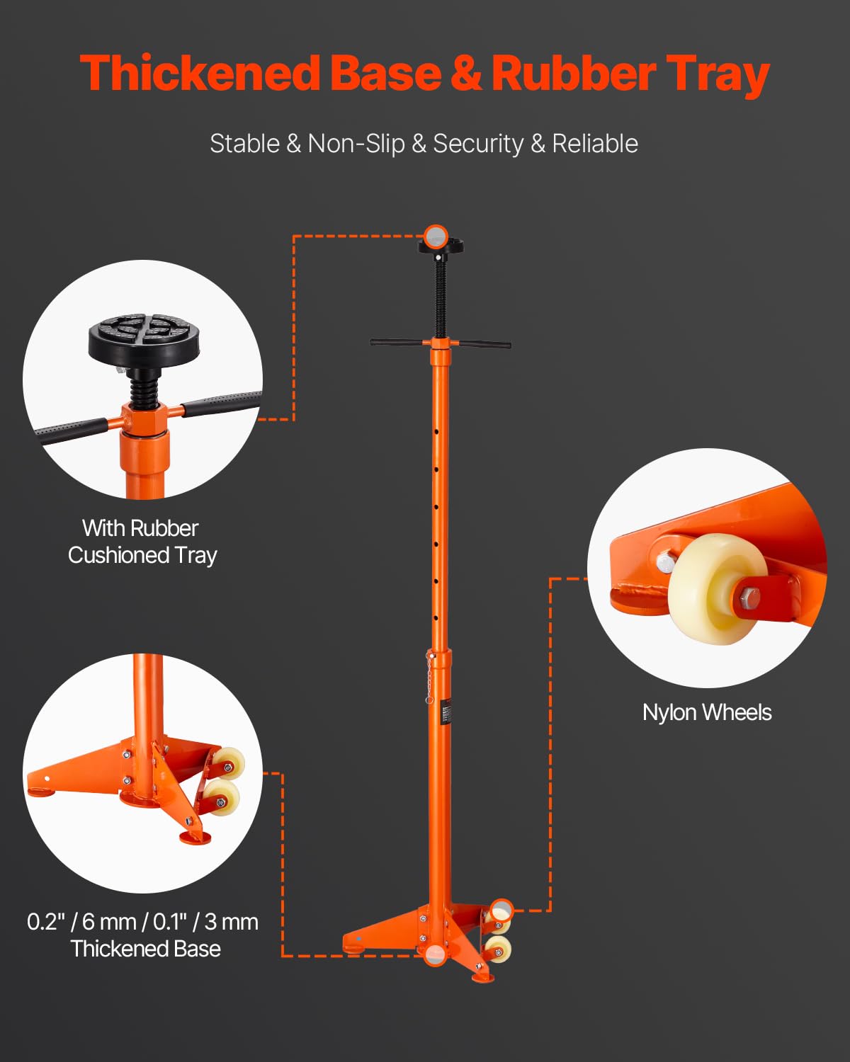 VEVOR Underhoist Support Stand, 3/4 Ton Capacity Under Hoist Jack Stand, Lifting from 38.4 to 75.4 in, Bearing Mounted Spin Handle, Self-Locking Threaded Screw, Two Wheels, Support Vehicle Components