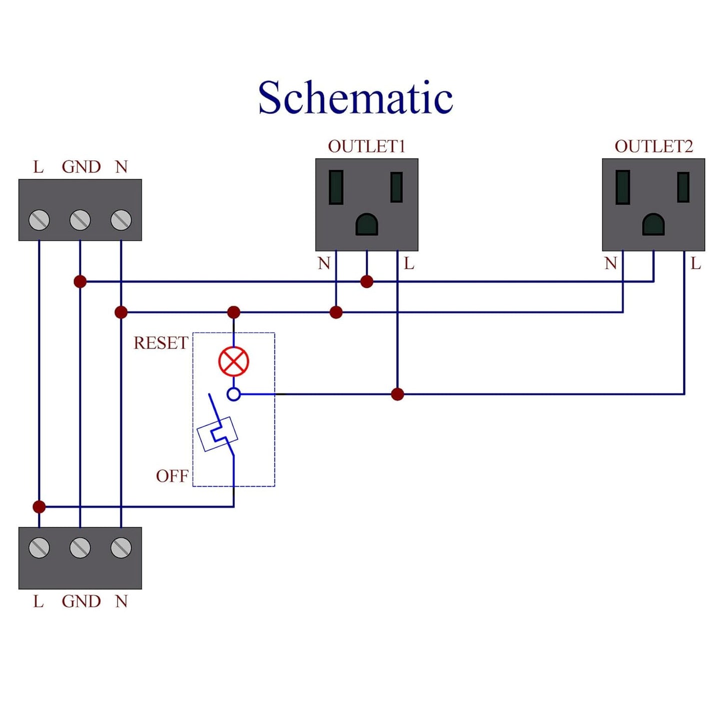 DIN Rail Mount AC 120V NEMA 5-15R Double Receptacles Outlet Power Strip Module, with Rocker Switch Thermal Circuit Breaker Overload Protector
