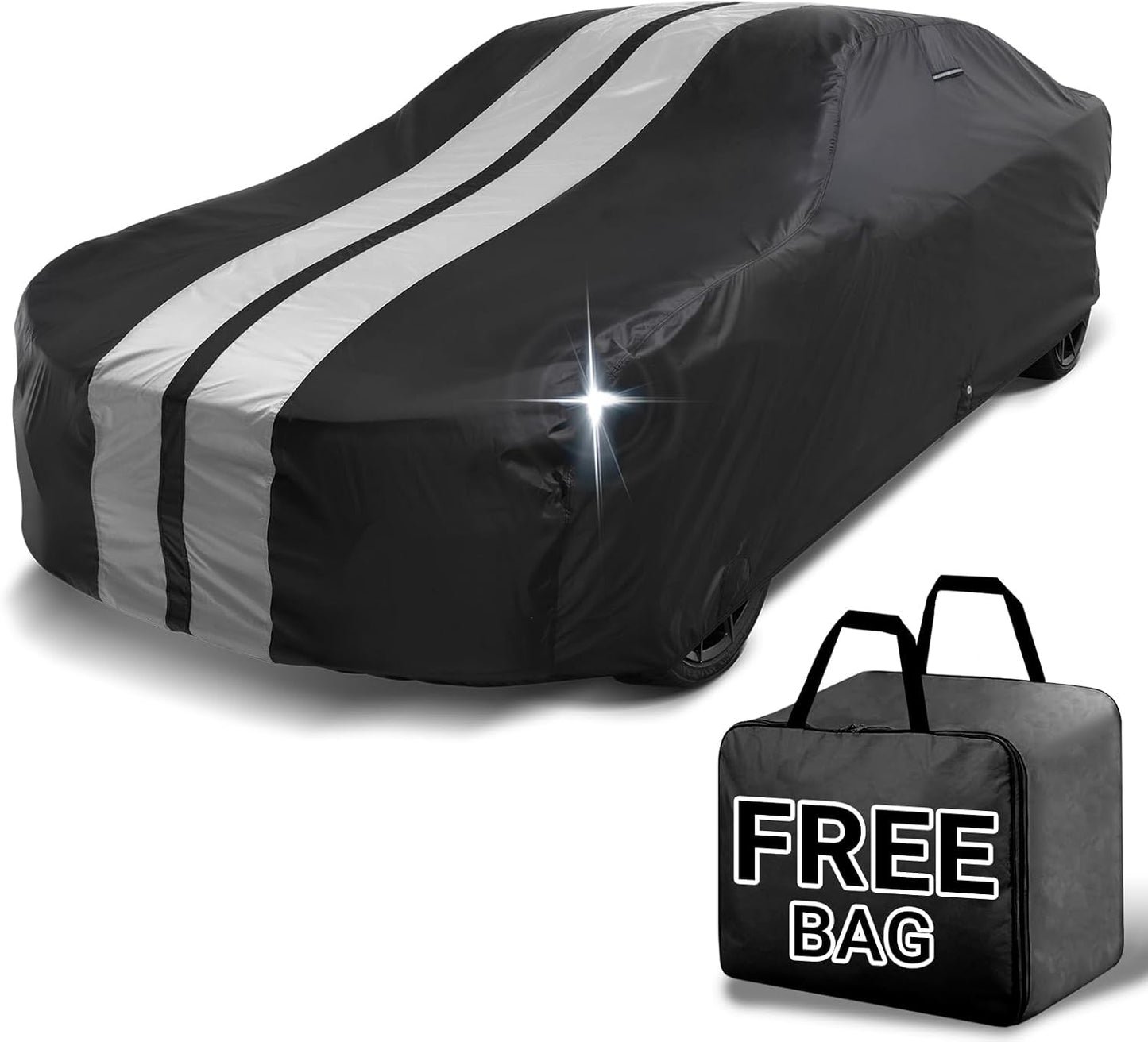 iCarCover Custom Car Cover for Chevy Caprice Wagon (1977-1996) Waterproof All Weather Rain Snow UV Sun Protector Full Exterior Indoor Outdoor Car Cover (Stripe - Black/Gray)