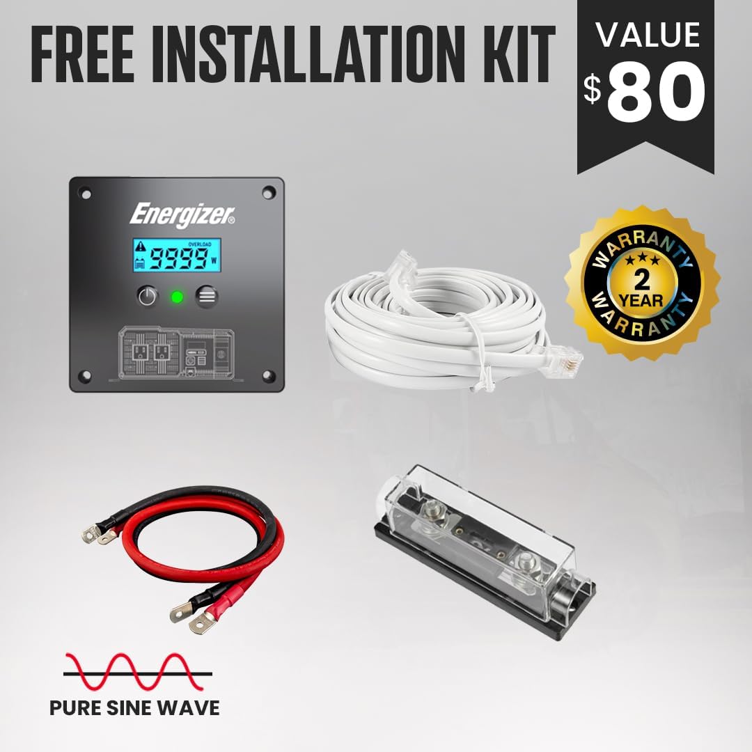 Energizer 1100 Watt 12V to 110v Pure Sine Wave Inverter Dual AC Outlets & USB, Installation Kit Included, Automotive Power for Tools, Camping Essentials & Car Accessories - ETL Approved UL STD 458