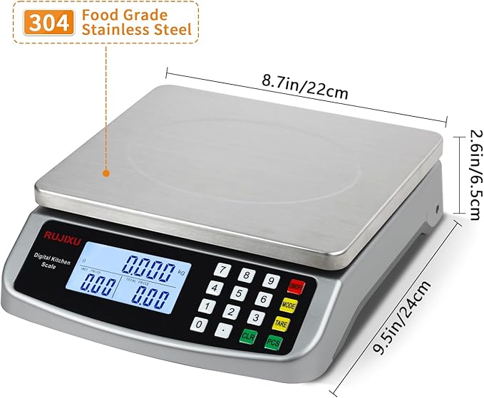 Food Scale 88lb/40kg Large Digital Kitchen Scale 0.05oz/1g with Price Computing Commercial Scale 304 Stainless Steel gram Scale for Baking Cooking Meat Restaurant ，USB or AA Battery(Included)