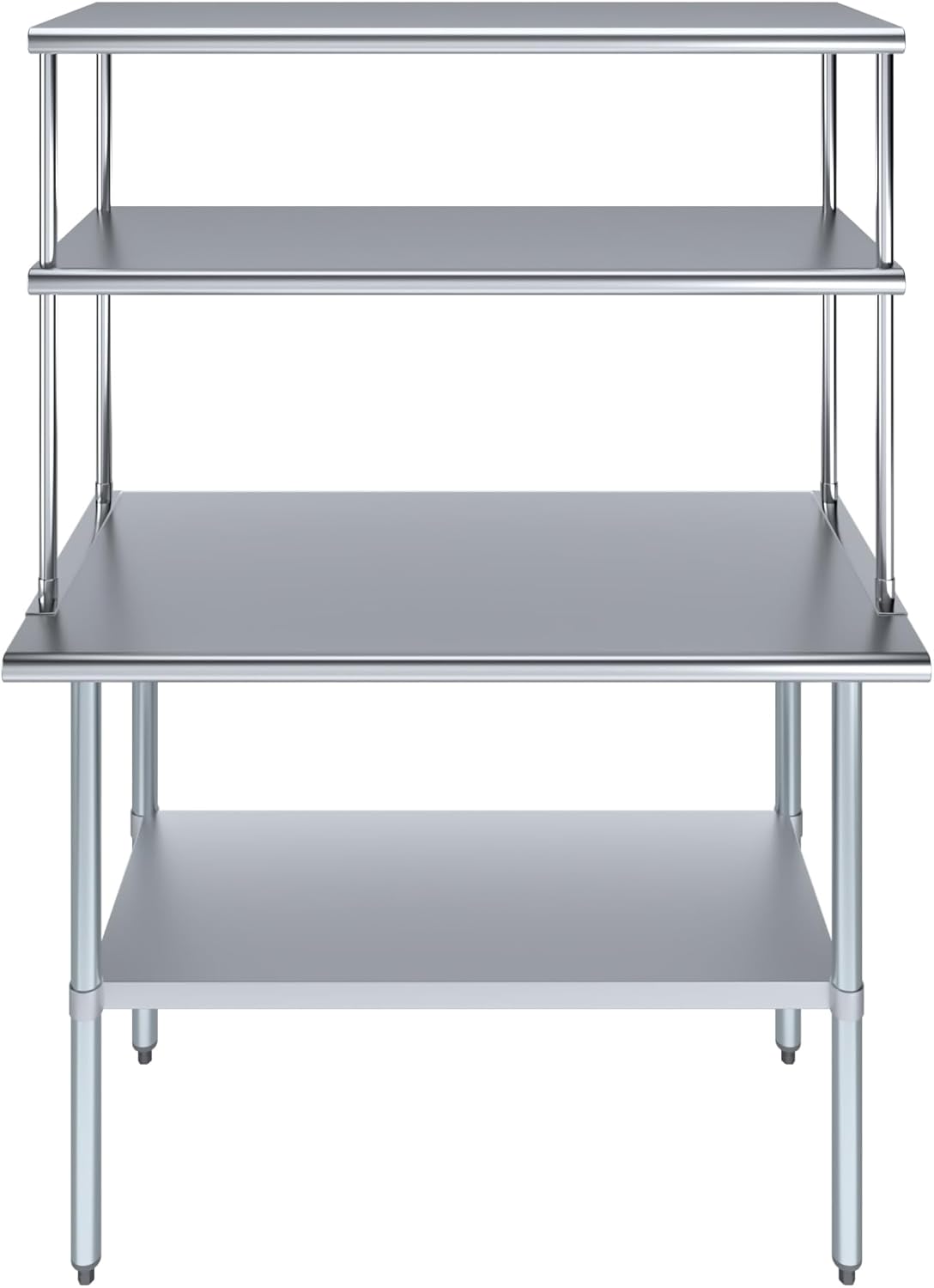 Amgood Stainless Steel Work Table Double Tier Overshelf | Metal Kitchen Prep Table & Shelving Combo | NSF (24" x 48" Work Table + 18" Overshelf)