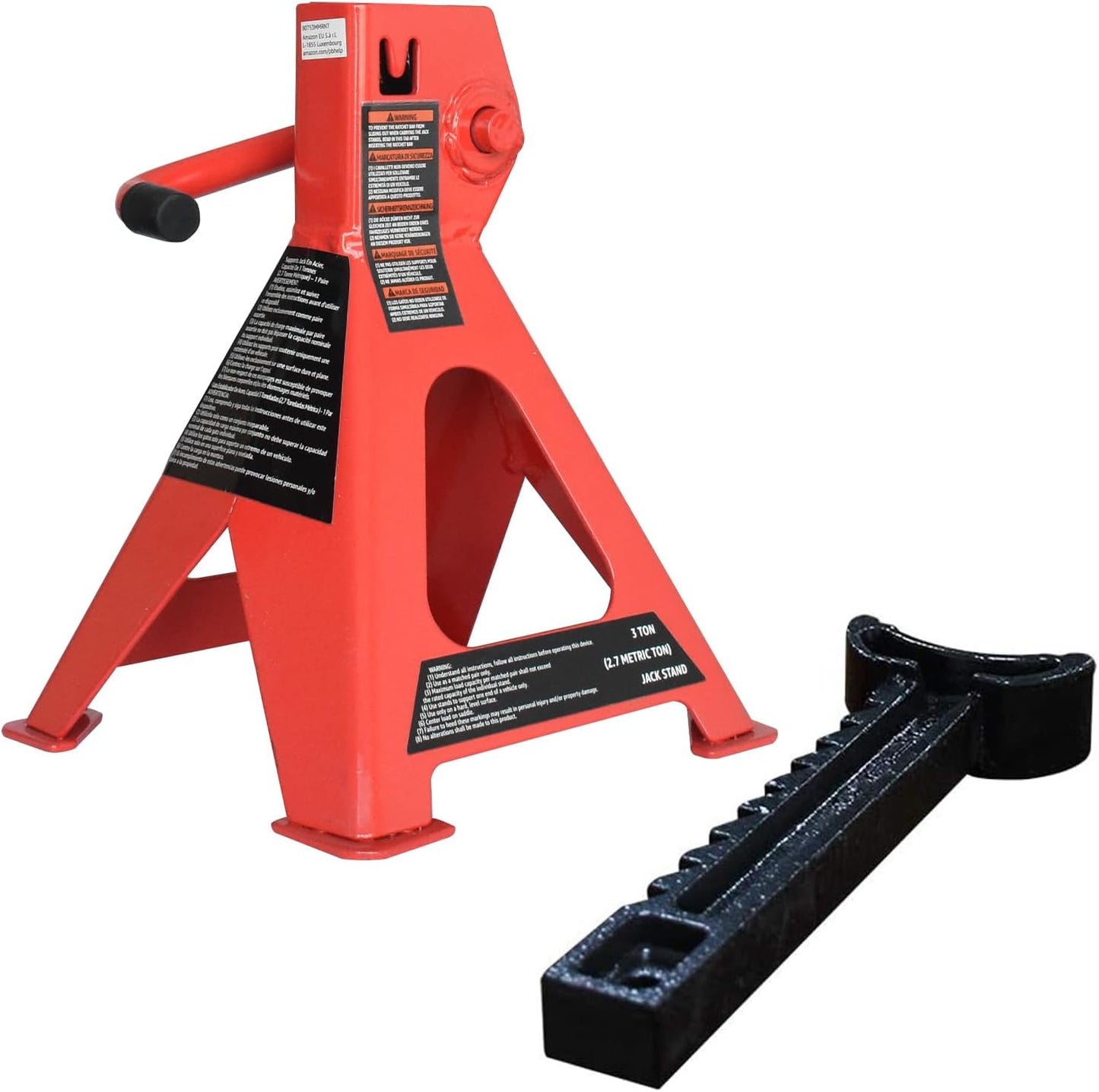 Amazon Basics Steel Jack Auto Stands with 6,000 lb or 3 Ton (2.7 metric Ton) Capacity, 1 Pair, Black and Red