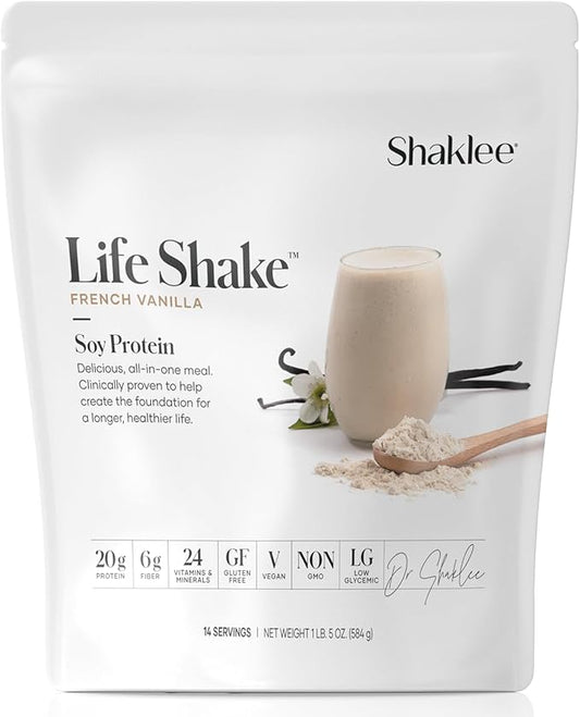 Shaklee Life Shake™ Soy Protein French Vanilla - Complete Meal Replacement with 20g Protein, 6g Fiber, 24 Vitamins & Minerals - Supports Satiety & Healthy Weight - Non-GMO - 14 Servings