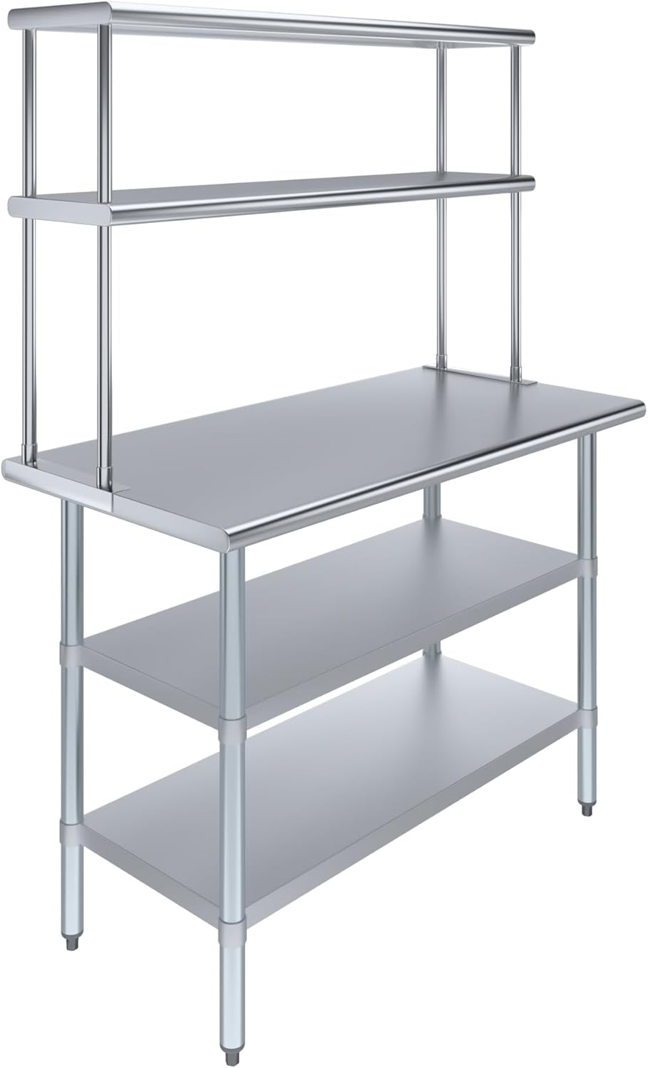 Amgood Stainless Steel Work Table with 2 Shelves | Metal Kitchen Prep Table & Shelving Combo (24" x 48" Table with 2 Shelves + 12" Overshelf)