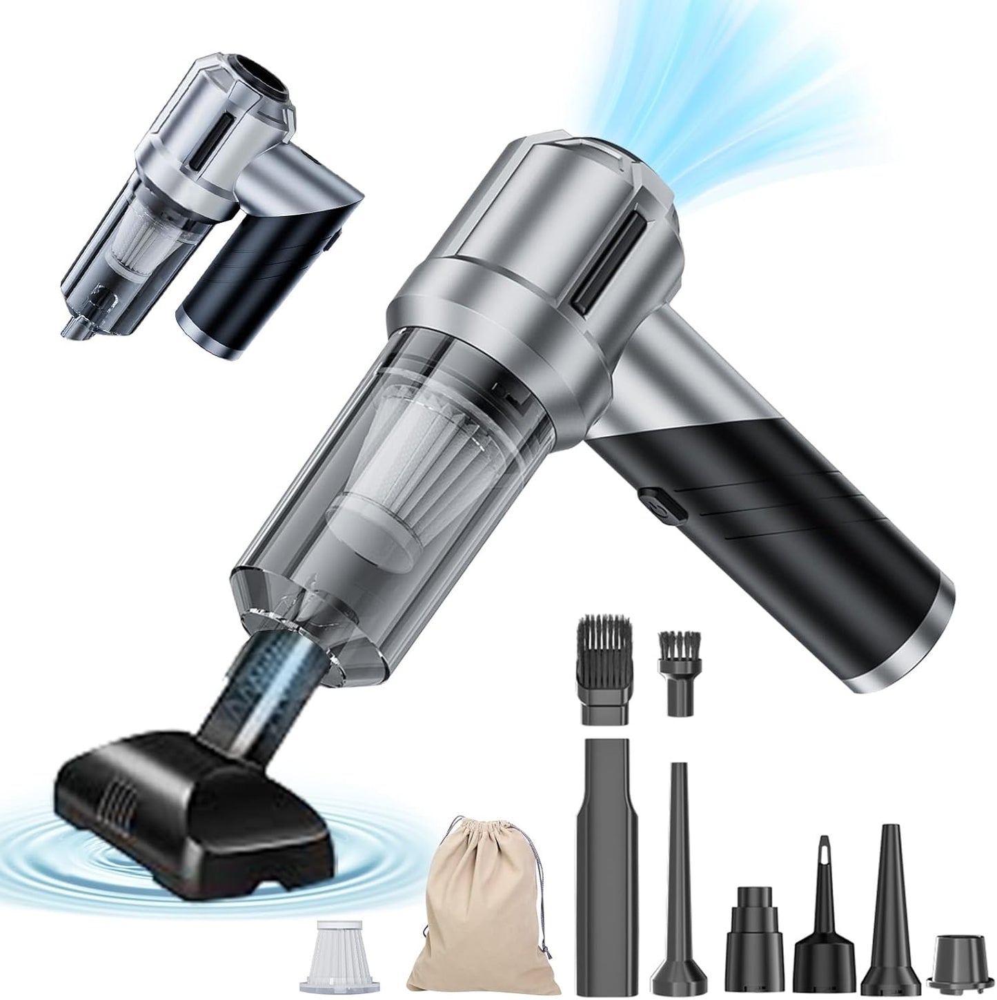 Portable Cordless Foldable 20000PA High Power Mini Vacuum Cleaner, 4-in-1 Compressed Duster & Air Blower & Pump, Hand Held Vacuum, Brushless Motor, for Car, Home, Office, Pet, Camping