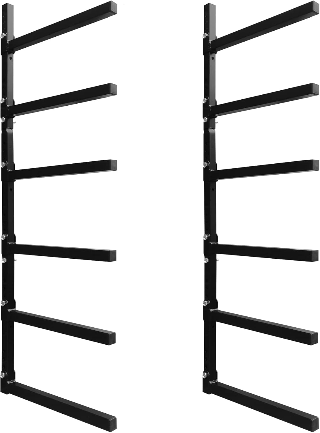 6-Tiered Collapsible Wall Mount Lumber Storage Metal Rack, 6-Level Foldable Heavy Duty Indoor Garage Wood organizer, Outdoor Adjustable Steel Multipurpose Workshop Shelf, Holds up to 600Lbs