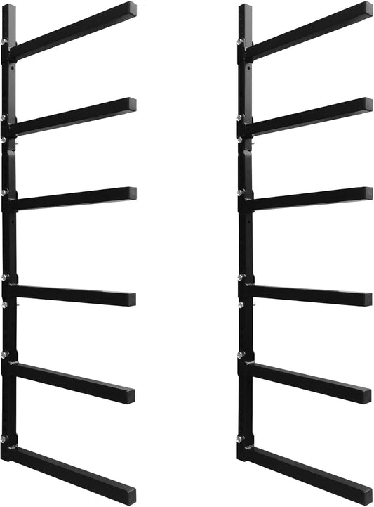 6-Tiered Collapsible Wall Mount Lumber Storage Metal Rack, 6-Level Foldable Heavy Duty Indoor Garage Wood organizer, Outdoor Adjustable Steel Multipurpose Workshop Shelf, Holds up to 600Lbs