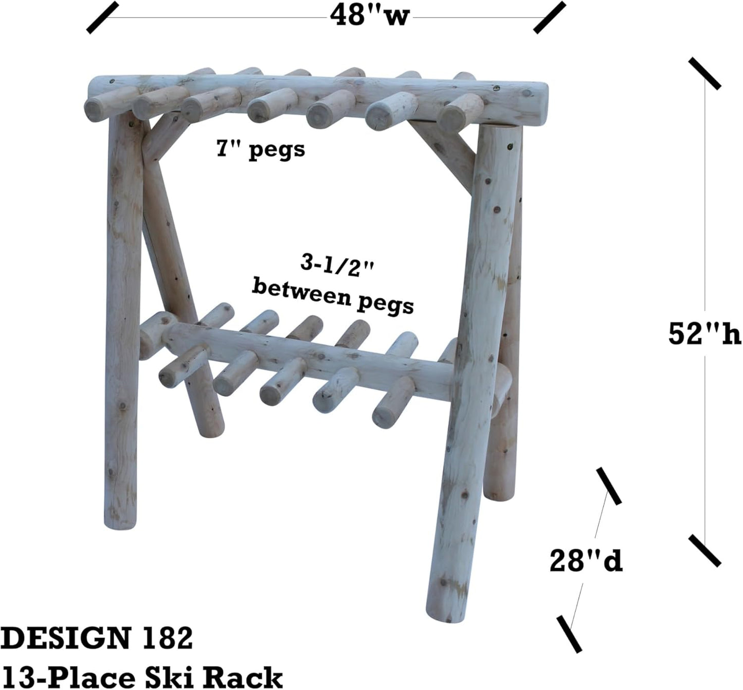 13-Place Freestanding Log Ski Rack Holder, Indoor & Outdoor Snowboard Racks, Standing Storage, Garage Racks for Snow Skis & Poles, Durable Snowboard Rack Garage Storage Organizer - Unfinished