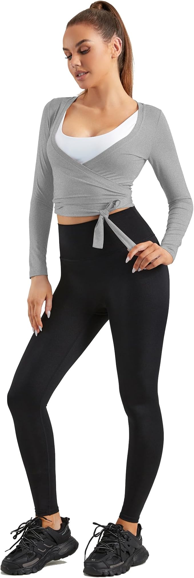 Women Tie Front Shrug Long Sleeve Bolero Cardigan Lightweight Casual Tops