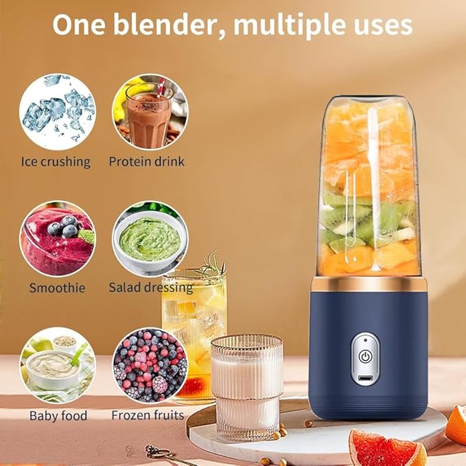 Personal Blender for Shakes & Smoothies, 400ml – 2 To-Go Portable Cups & Lids, Easy Clean, High-Speed Mixer for Juices, Kitchen, Baby Food – Powerful Motor, Safe Double Tap, Portable Design (Blue)